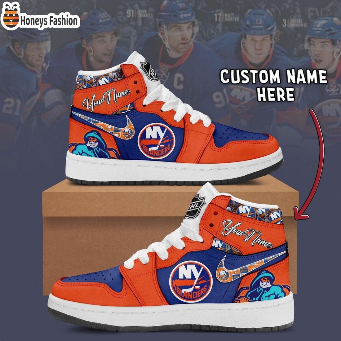 New York Islanders NHL Custom Name Air Jordan 1 Sneakers