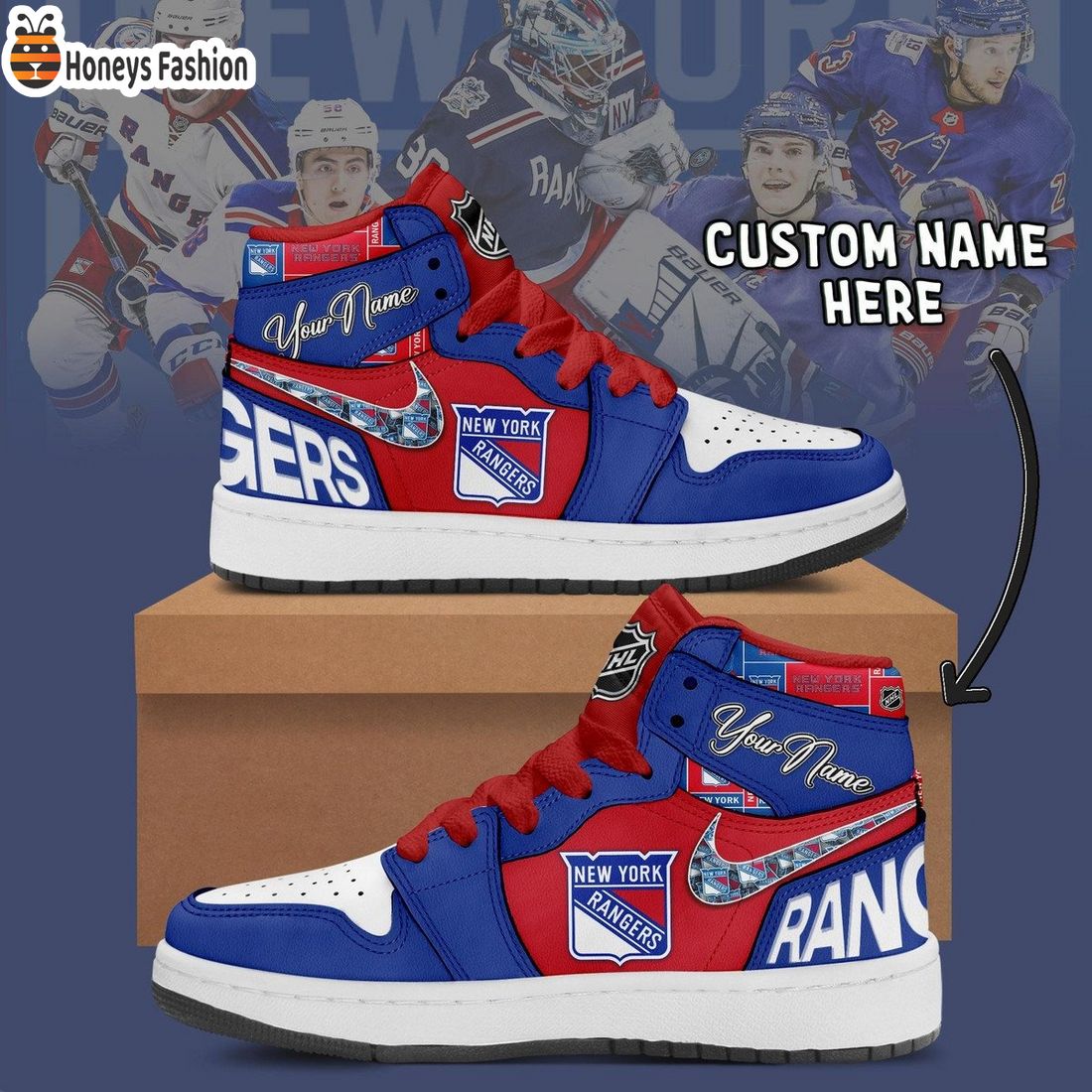New York Rangers NHL Custom Name Air Jordan 1 Sneakers