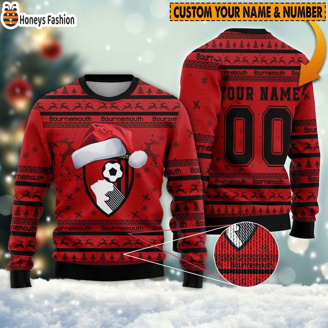 Personalized Bournemouth 3D Ugly Christmas Sweater