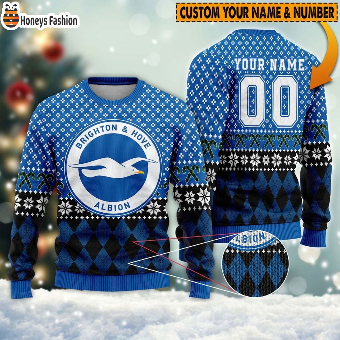 Personalized Brighton Hove Albion 3D Ugly Christmas Sweater