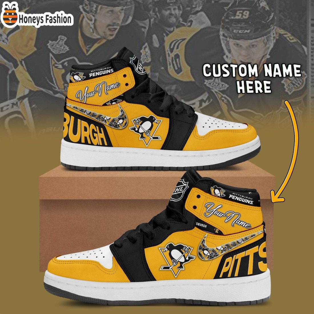 Pittsburgh Penguins NHL Custom Name Air Jordan 1 Sneakers