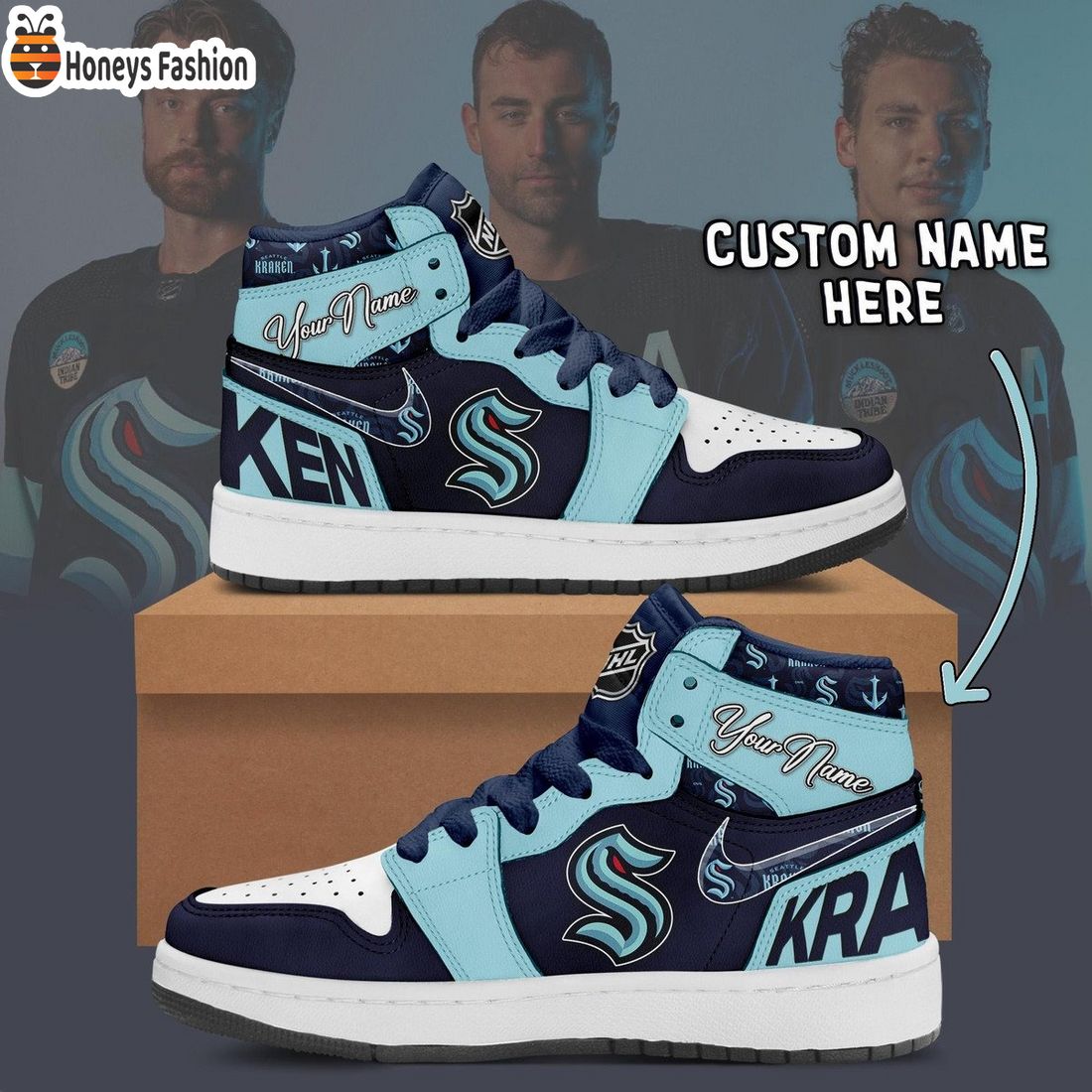 Seattle Kraken NHL Custom Name Air Jordan 1 Sneakers