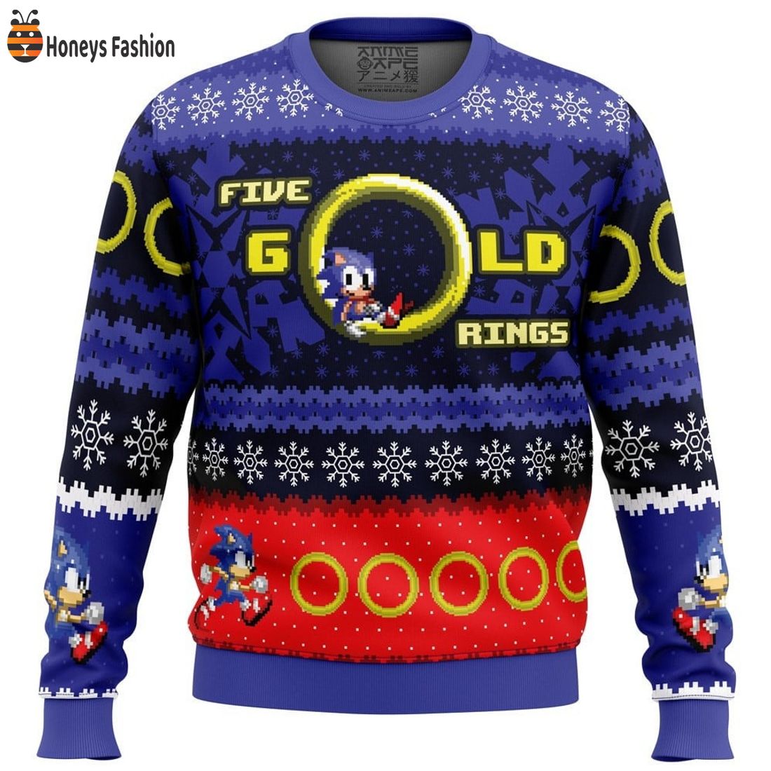 Sonic Five Gold Rings Ugly Christmas Sweater
