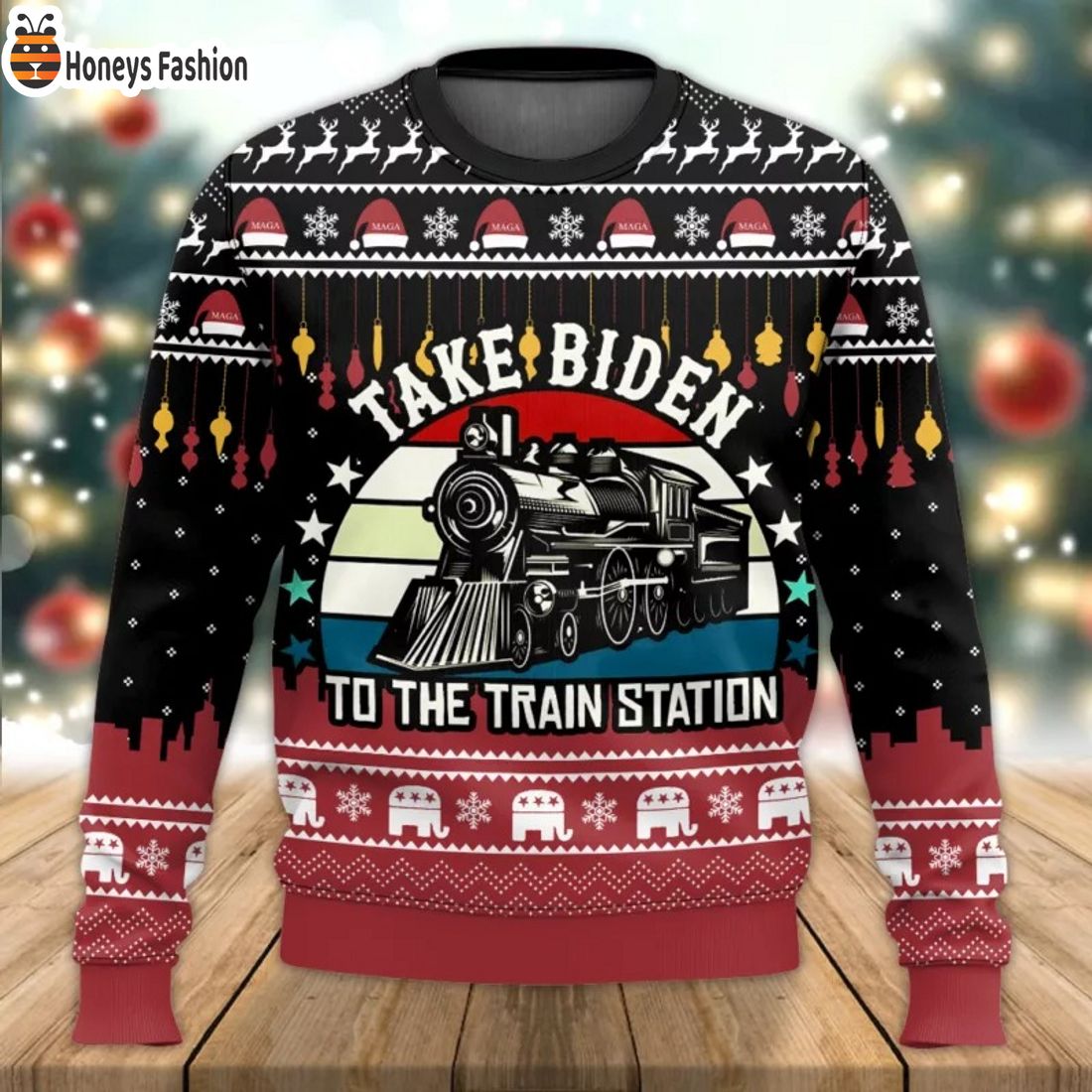 HOT HOT HOT Take Biden To the Train Station Ugly Christmas Sweater