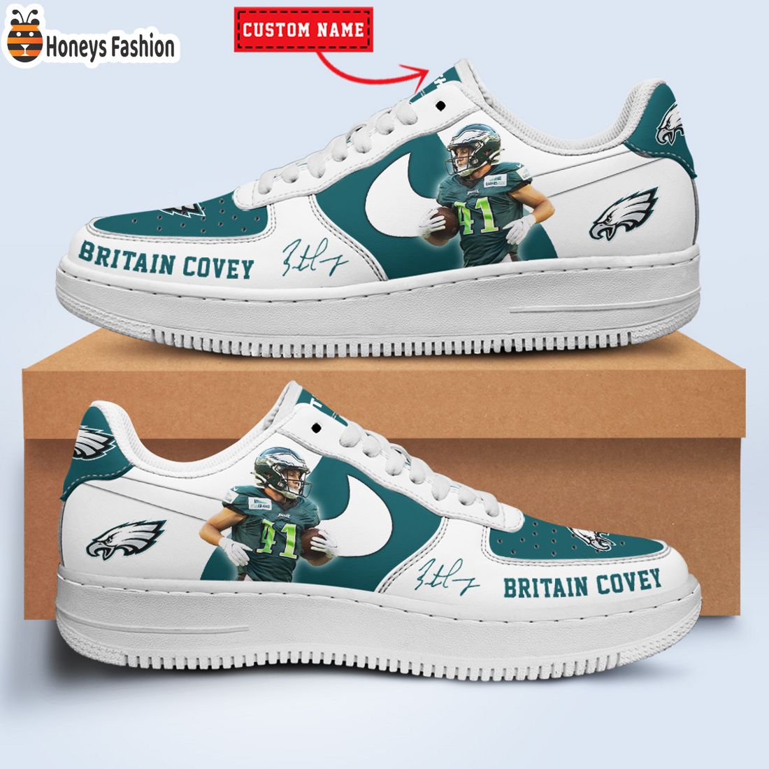 TOP SELLER Britain Covey Philadelphia Eagles NFL Custom Name Nike Air Force Shoes