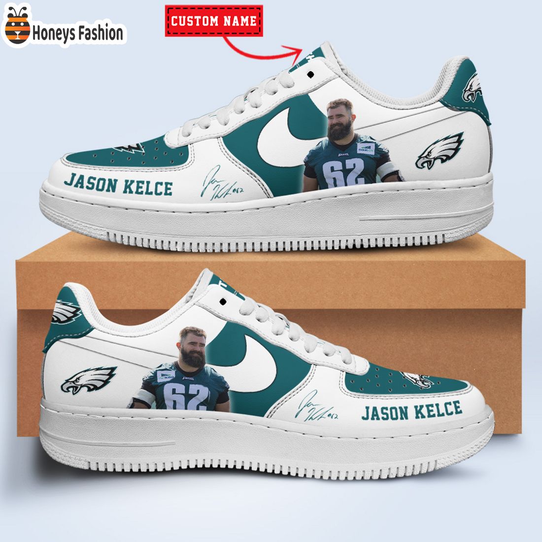 TOP SELLER Jason Kelce Philadelphia Eagles NFL Custom Name Nike Air Force Shoes