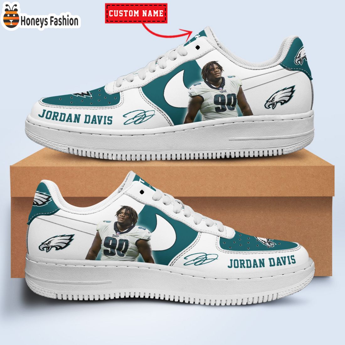 TOP SELLER Jordan Davis Philadelphia Eagles NFL Custom Name Nike Air Force Shoes