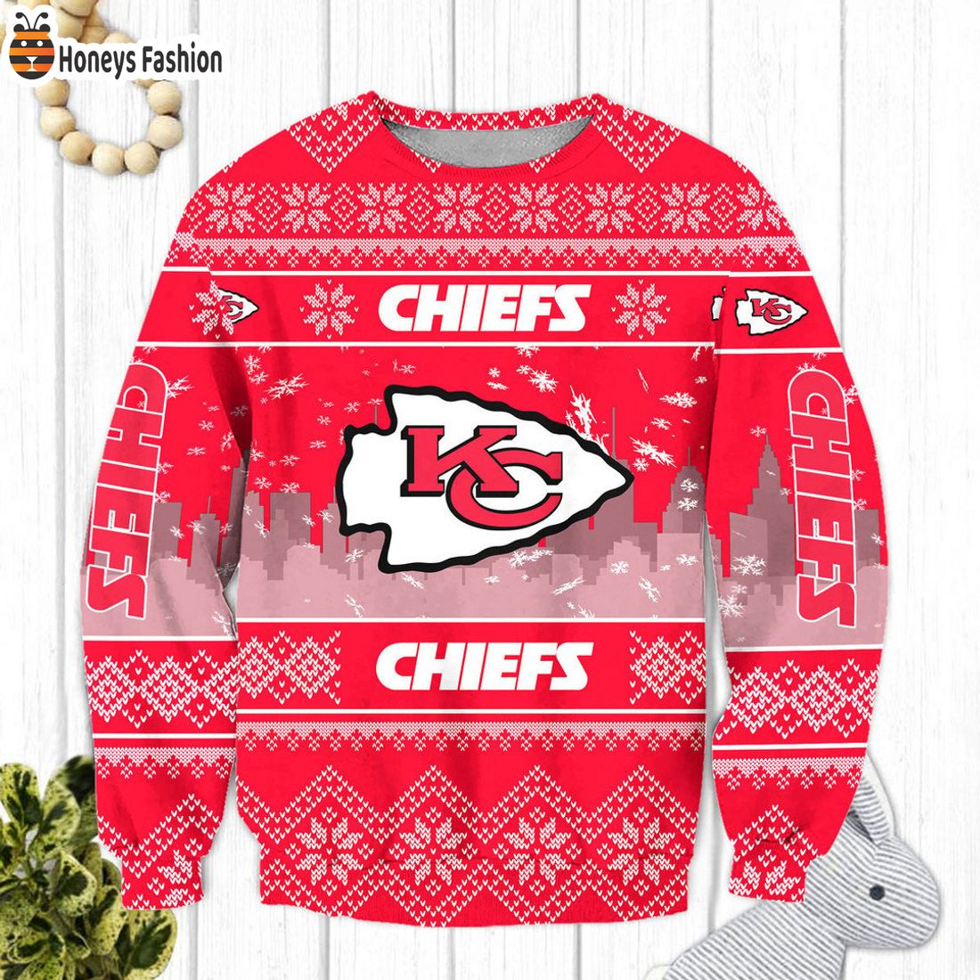 TOP SELLER Kansas City Chiefs NFL Logo Snowflakes Ugly Christmas Sweater