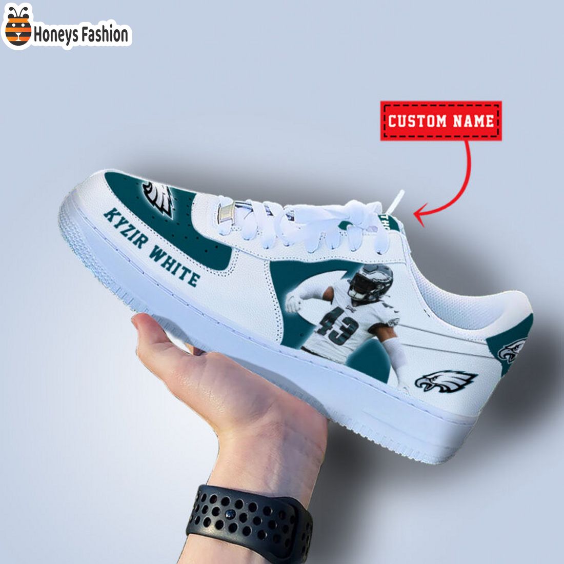 TOP SELLER Kyzir White Philadelphia Eagles NFL Custom Name Nike Air Force Shoes