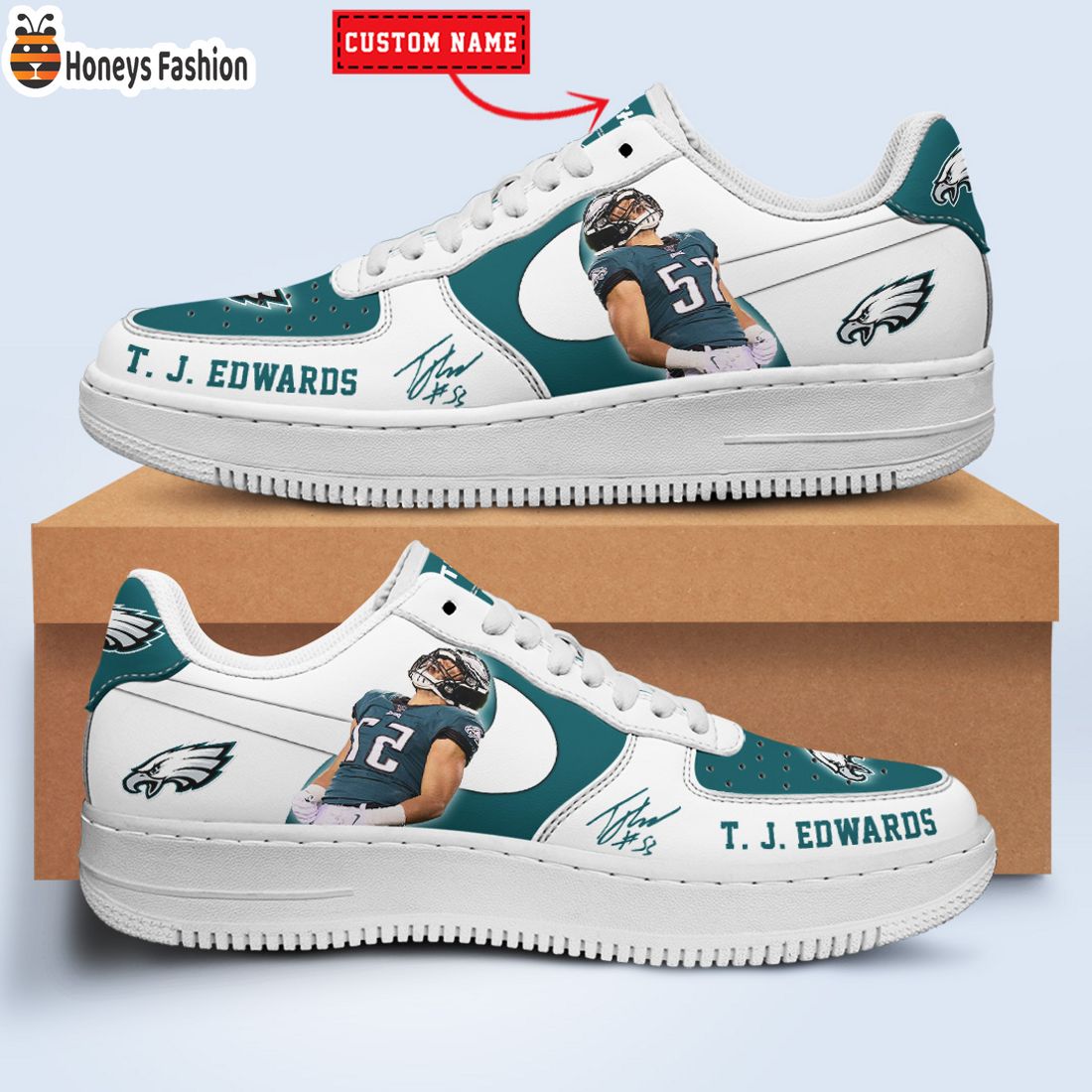 TOP SELLER T. J. Edwards Philadelphia Eagles NFL Custom Name Nike Air Force Shoes