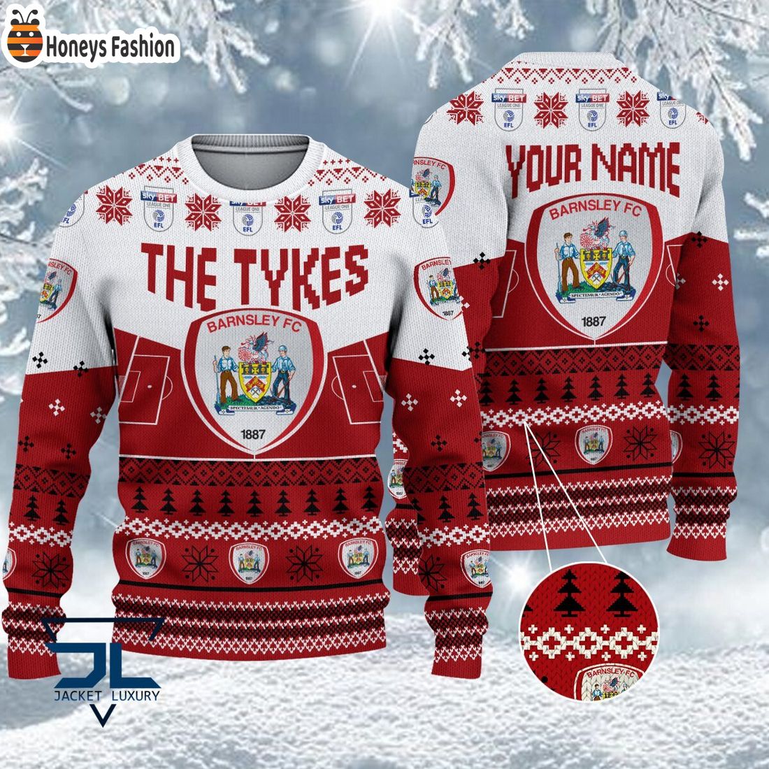 TRENDING Barnsley FC EFL Logo Snowflakes Custom Name Ugly Sweater Christmas