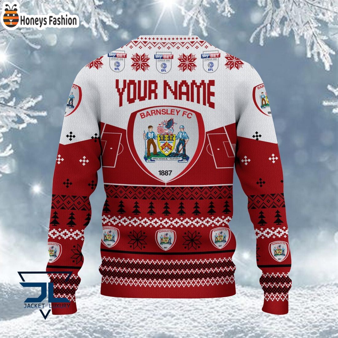 TRENDING Barnsley FC EFL Logo Snowflakes Custom Name Ugly Sweater Christmas