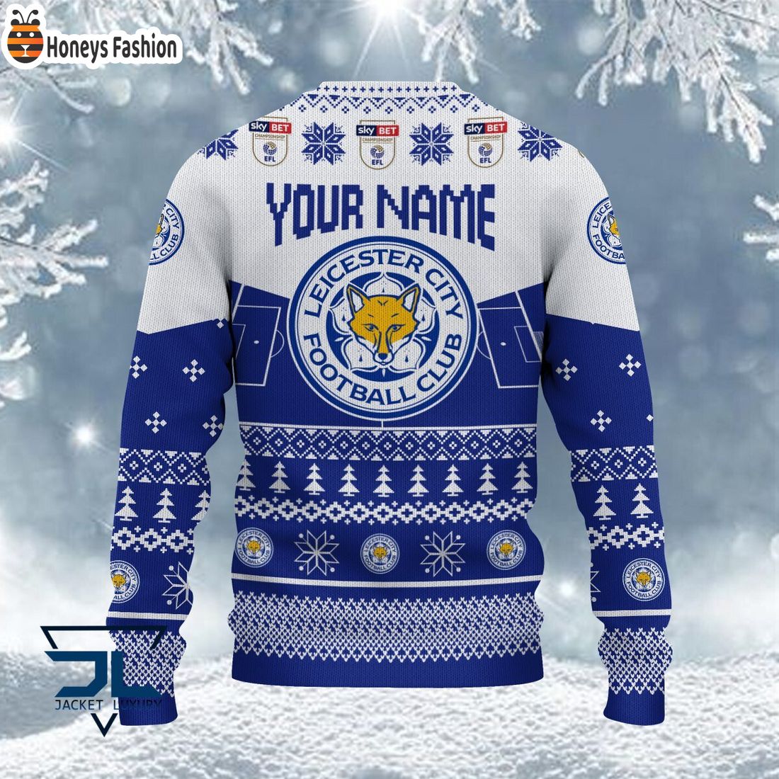 TRENDING Leicester City FC EFL Logo Snowflakes Custom Name Ugly Sweater Christmas