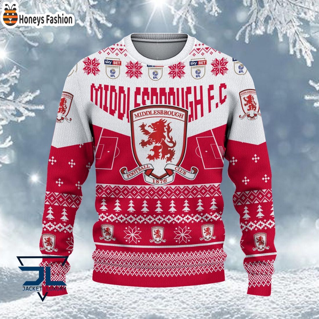 TRENDING Middlesbrough FC EFL Logo Snowflakes Custom Name Ugly Sweater Christmas