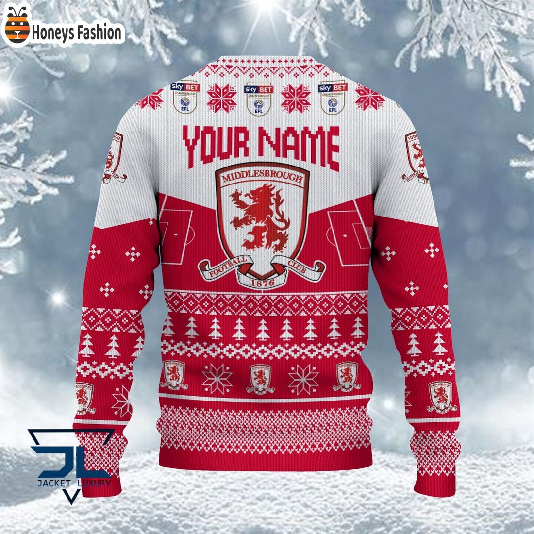 TRENDING Middlesbrough FC EFL Logo Snowflakes Custom Name Ugly Sweater Christmas