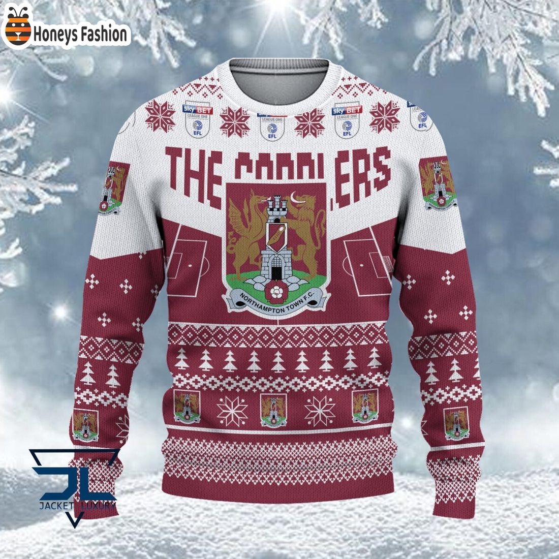 TRENDING Northampton Town FC EFL Logo Snowflakes Custom Name Ugly Sweater Christmas