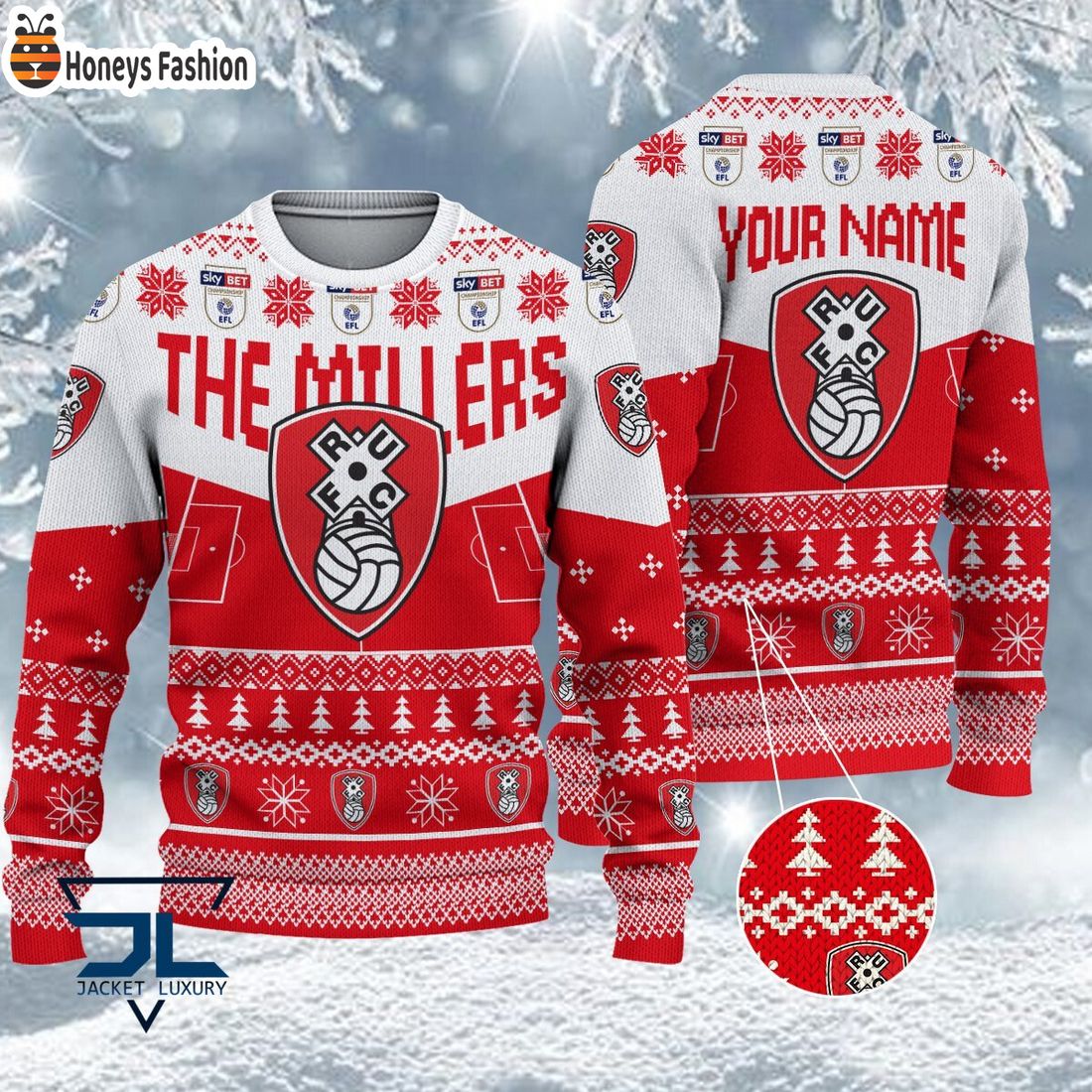 TRENDING Rotherham United EFL Logo Snowflakes Custom Name Ugly Sweater Christmas