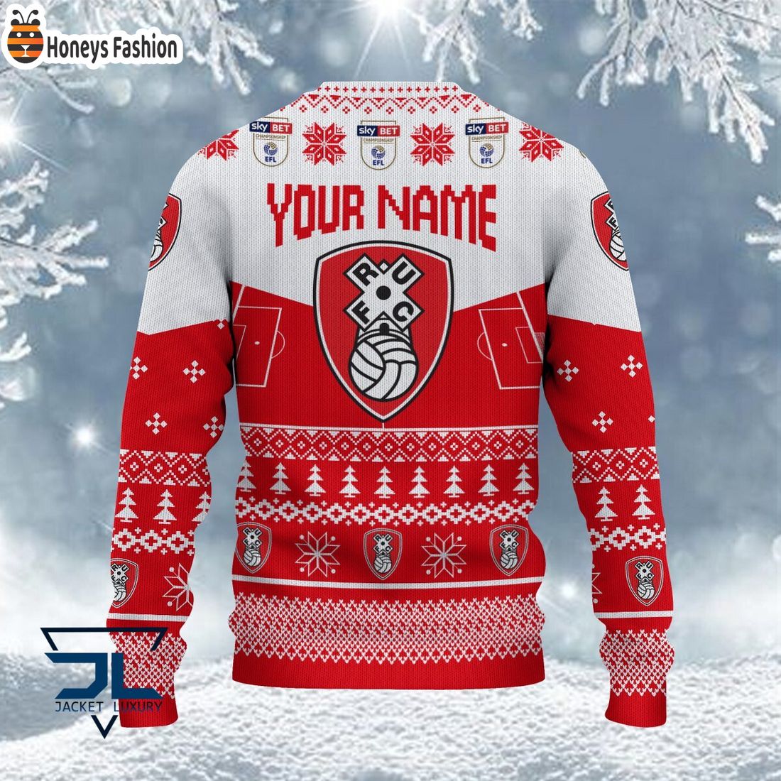 TRENDING Rotherham United EFL Logo Snowflakes Custom Name Ugly Sweater Christmas