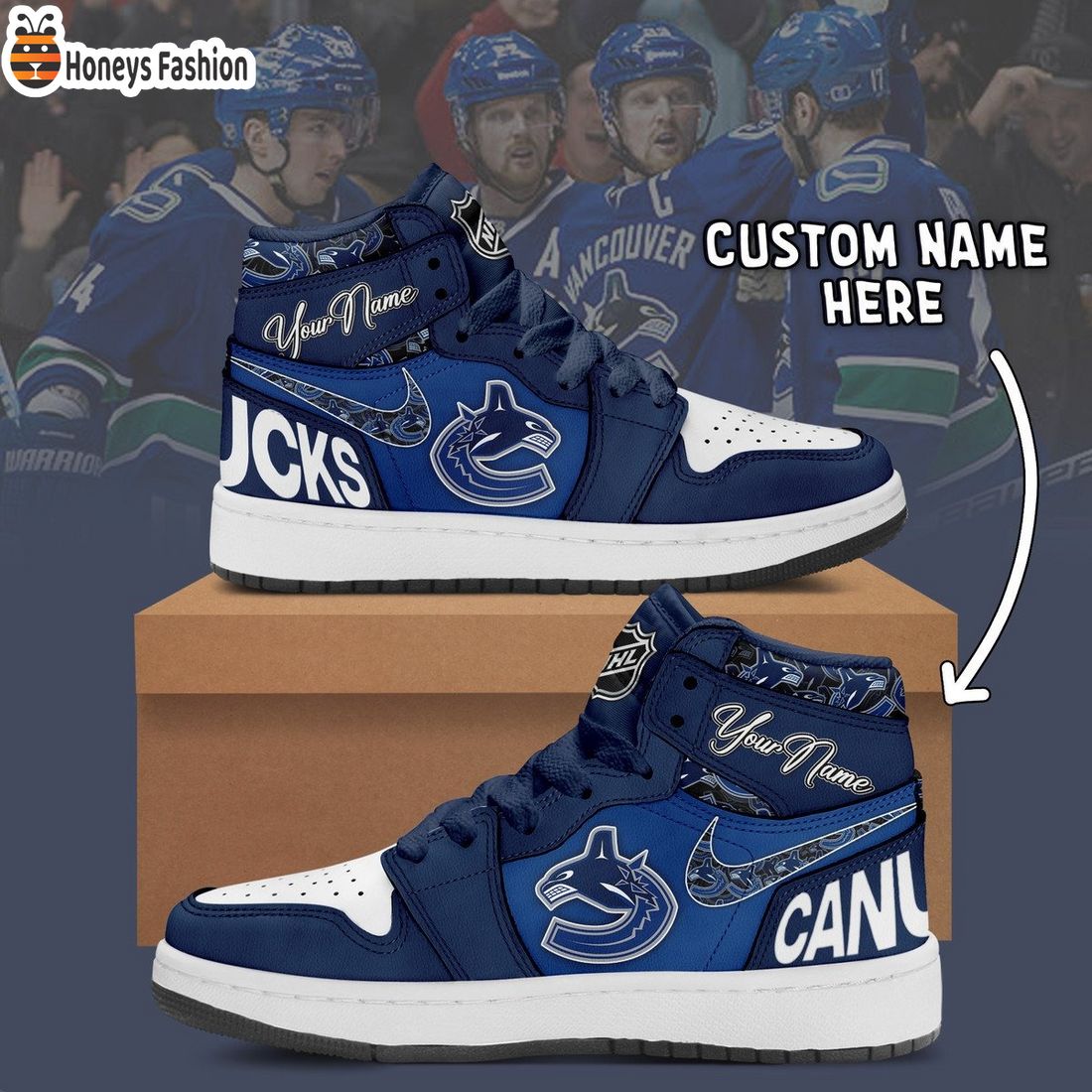 Vancouver Canucks NHL Custom Name Air Jordan 1 Sneakers
