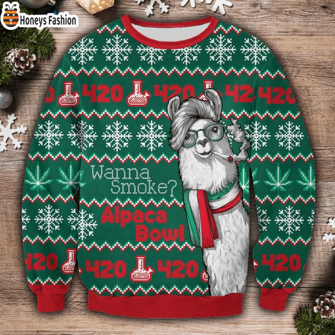 Wanna Smoke Alpaca Bowl Ugly Christmas Sweater