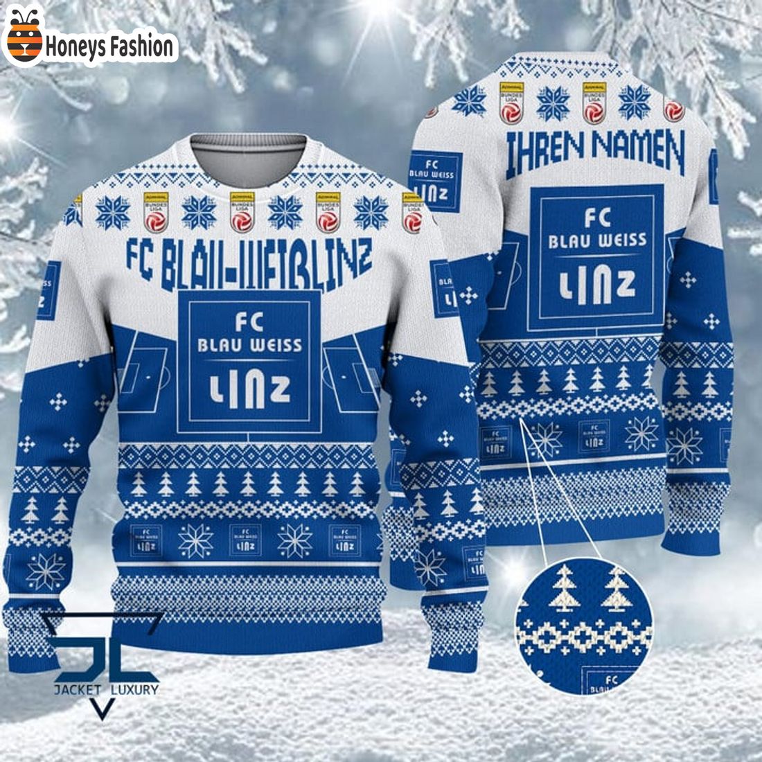 BEST FC Blau Weib Linz Custom Name Ugly Christmas Sweater