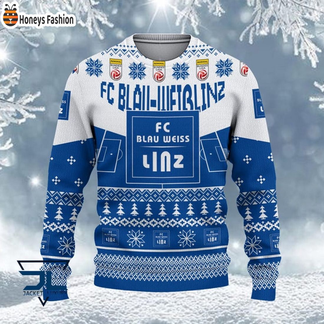 BEST FC Blau Weib Linz Custom Name Ugly Christmas Sweater