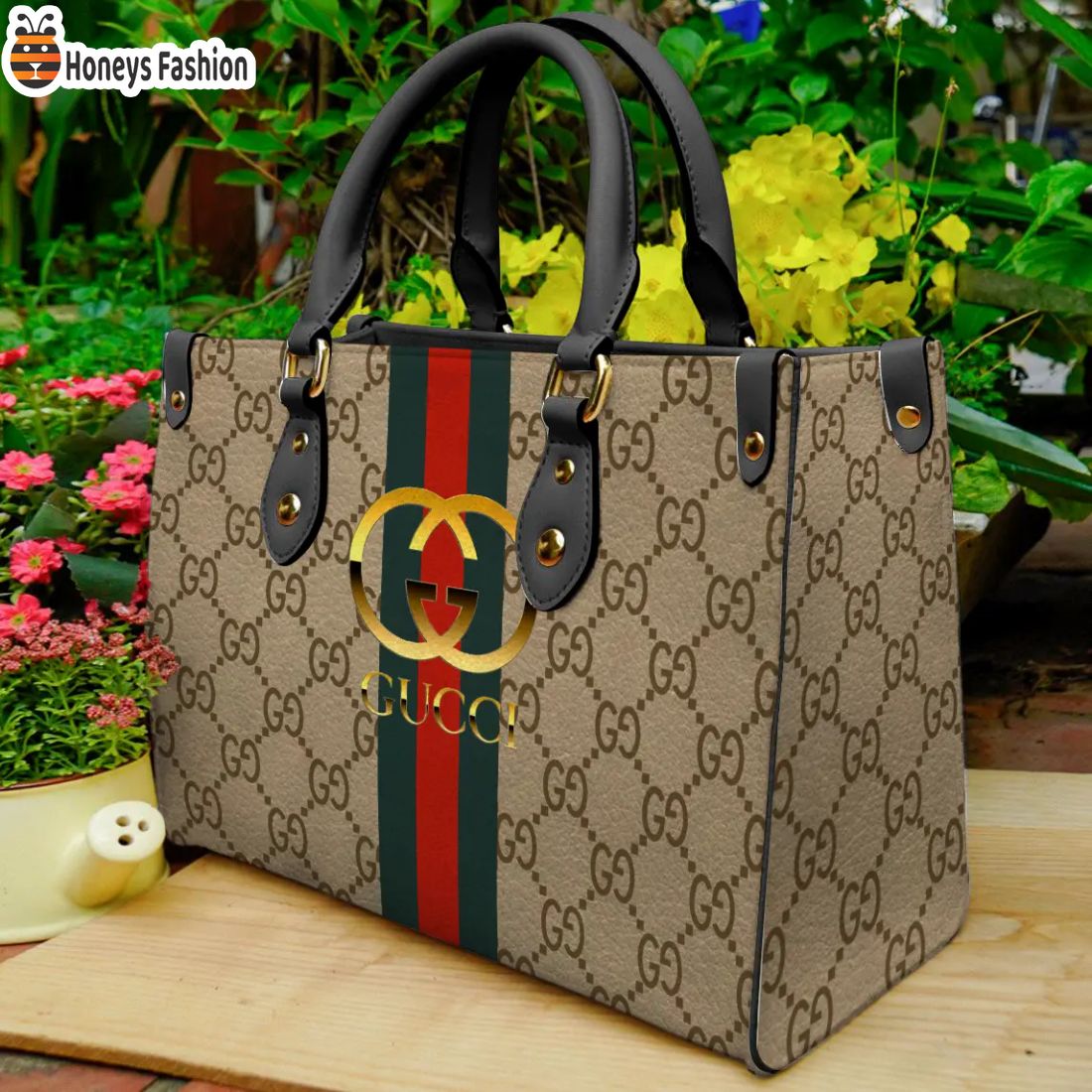 BEST Gucci Gold Logo Luxury Stripes Lines Leather Handbag