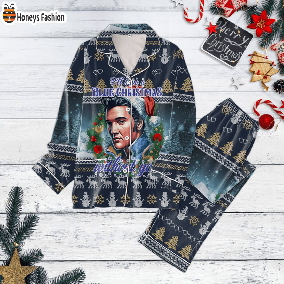BEST SELLER Elvis Presley I'll Have A Blue Christmas Without You Pajamas Set