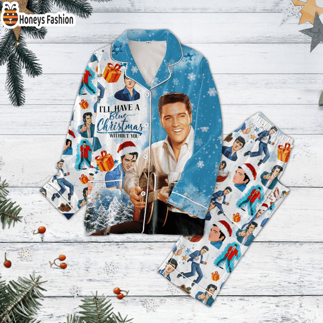 BEST SELLER Elvis Presley Santa Hat I’ll Have A Blue Christmas Pajamas Set