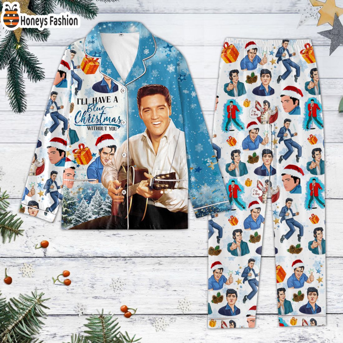 BEST SELLER Elvis Presley Santa Hat I’ll Have A Blue Christmas Pajamas Set