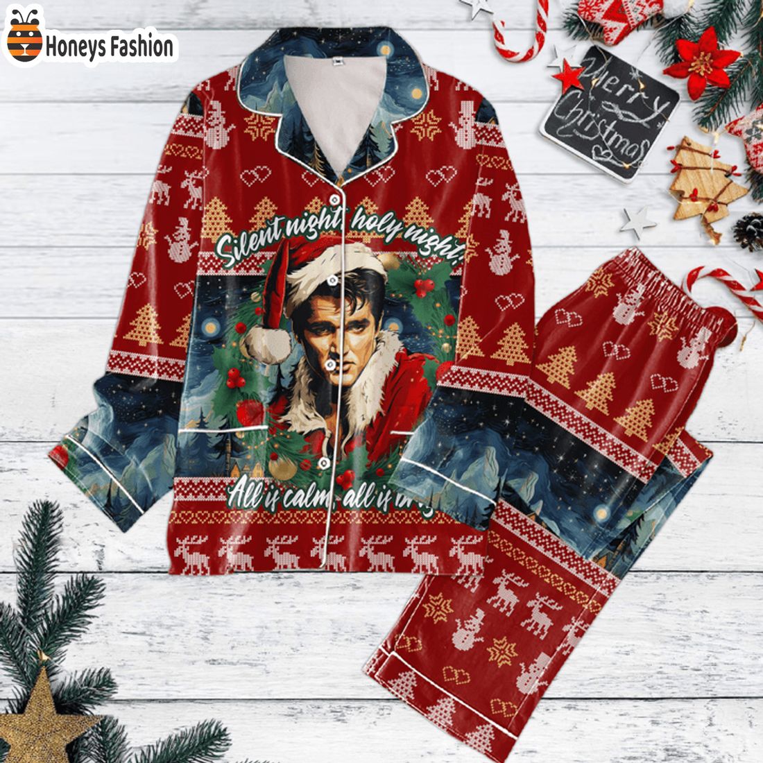 BEST SELLER Elvis Presley Silent Night Holy Night Christmas Pajamas Set