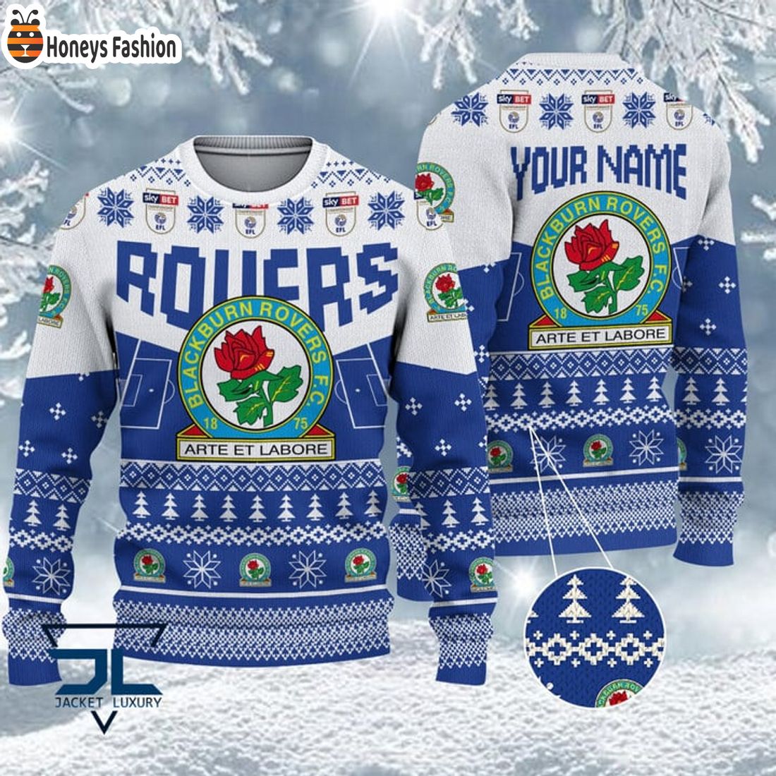 BEST TRENDING Blackburn Rovers EFL Championship 2023 Custom Name Ugly Christmas Sweater