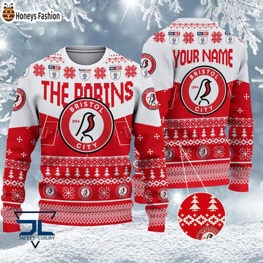 BEST TRENDING Bristol City EFL Championship 2023 Custom Name Ugly Christmas Sweater