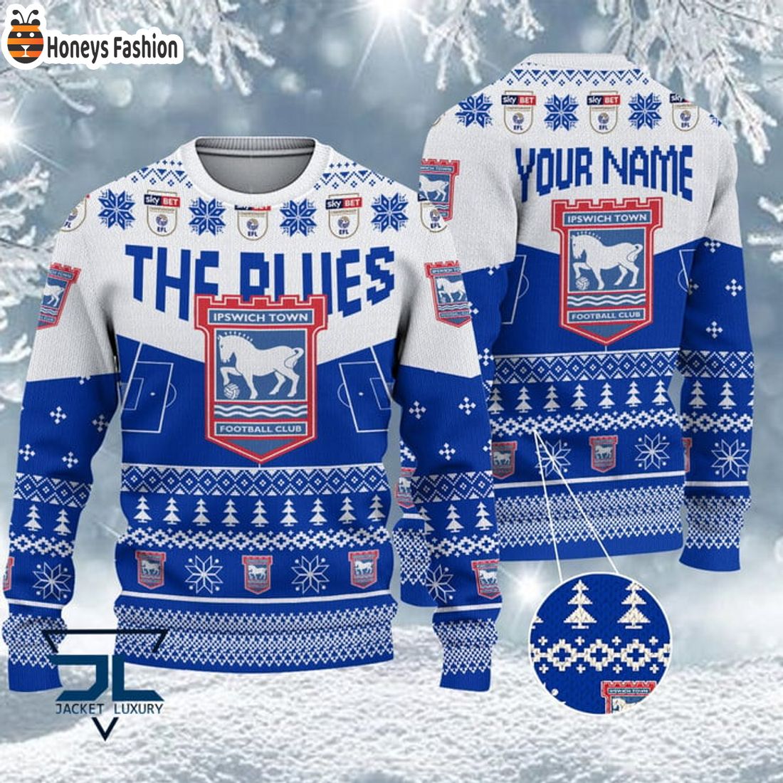 BEST TRENDING Ipswich Town FC EFL Championship 2023 Custom Name Ugly Christmas Sweater
