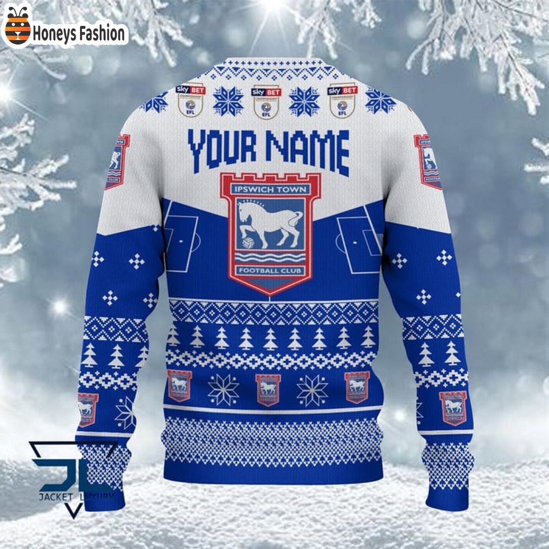 BEST TRENDING Ipswich Town FC EFL Championship 2023 Custom Name Ugly Christmas Sweater