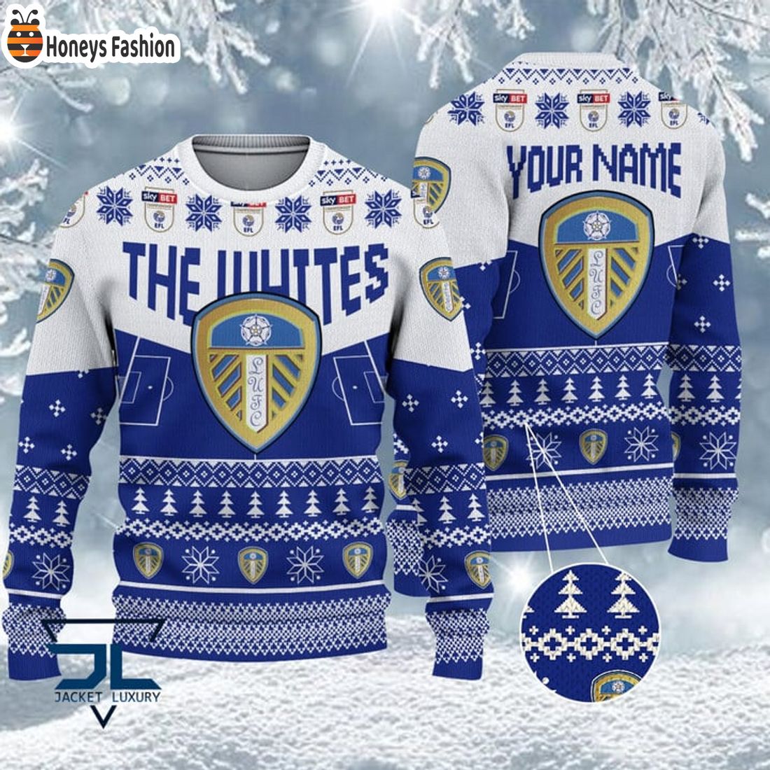 BEST TRENDING Leeds United FC EFL Championship 2023 Custom Name Ugly Christmas Sweater