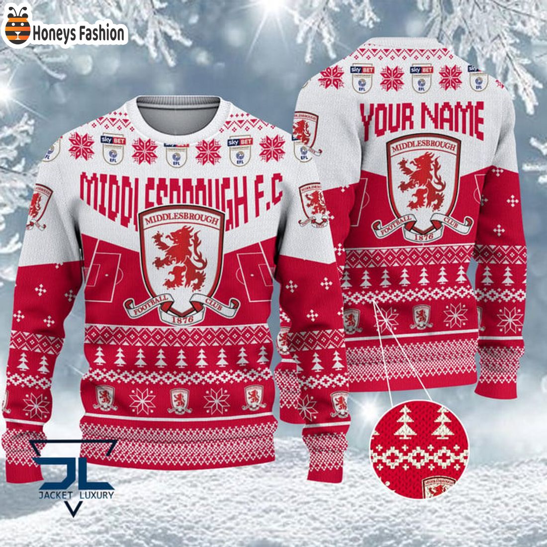 BEST TRENDING Middlesbrough FC EFL Championship 2023 Custom Name Ugly Christmas Sweater