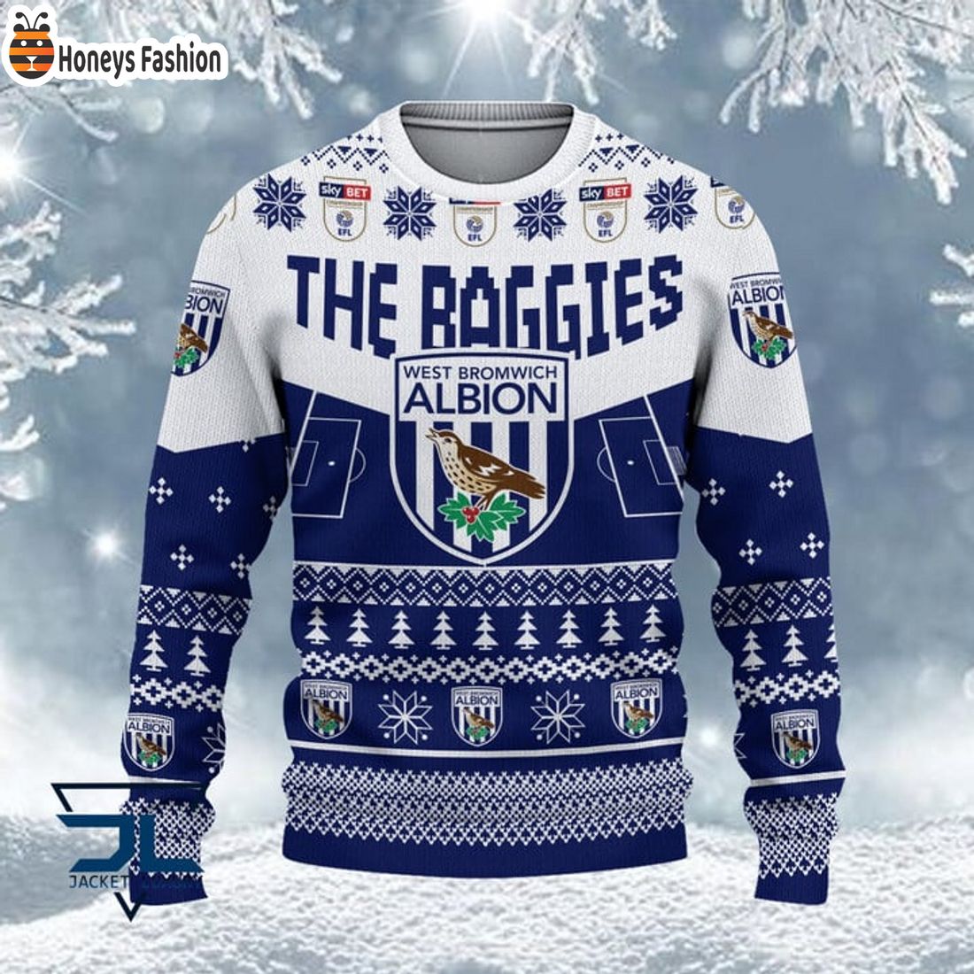 BEST TRENDING West Bromwich Albion FC EFL Championship 2023 Custom Name Ugly Christmas Sweater