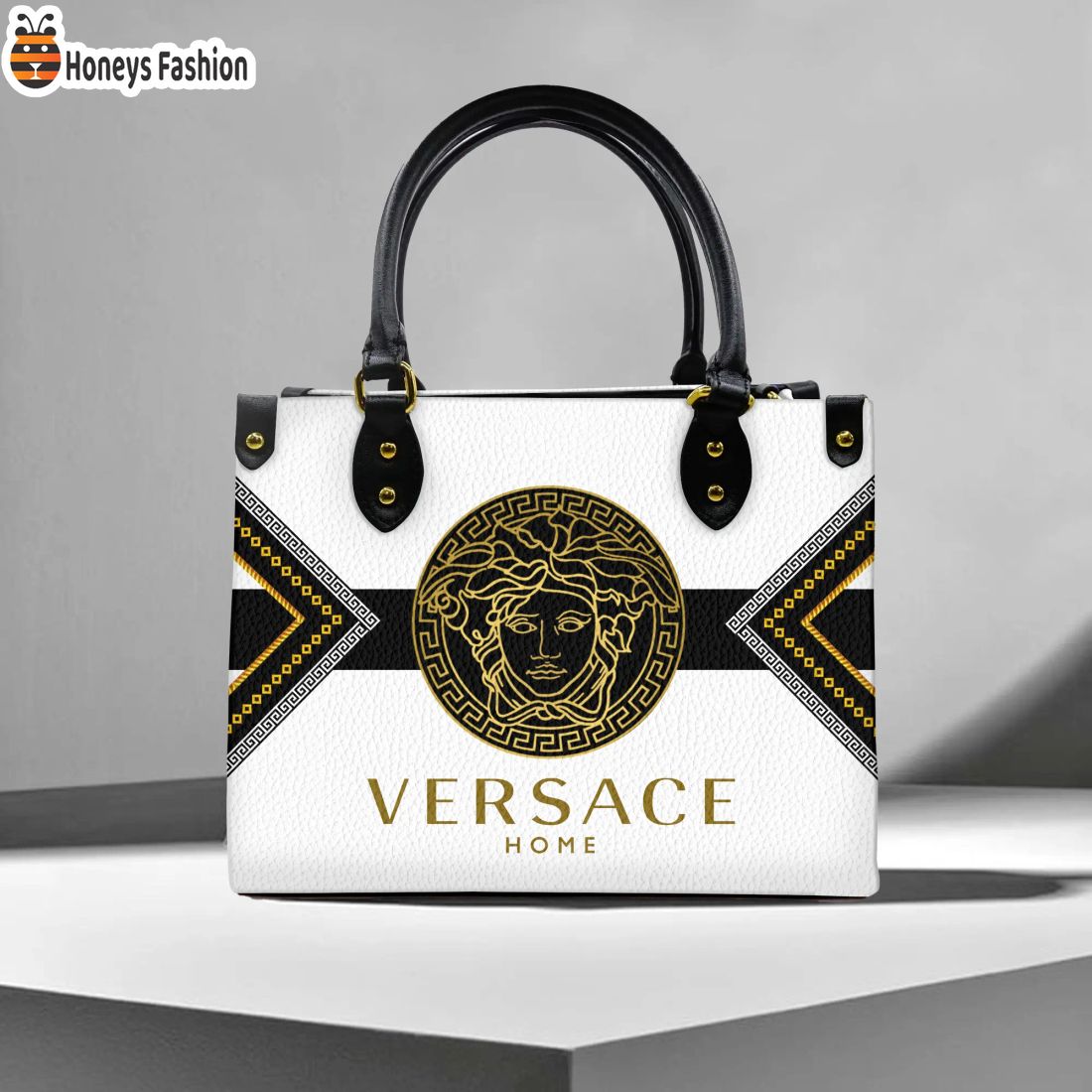 BEST Versace Home Logo Monogram White Leather Handbag