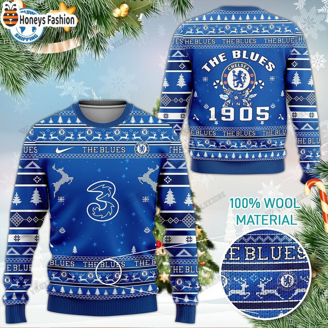 Chelsea The Blues 1905 Ugly Christmas Sweater