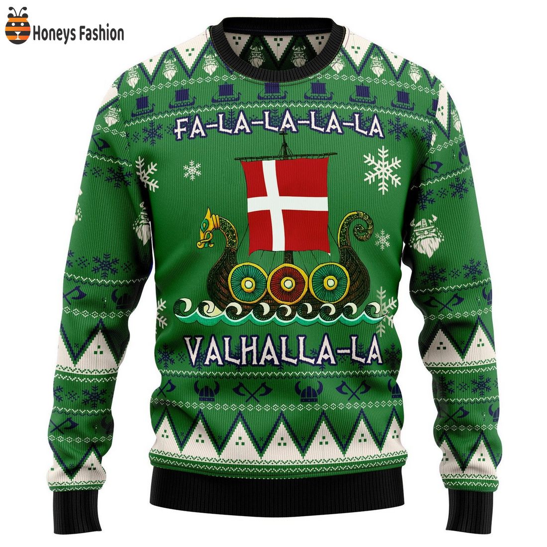 Denmark Dragon Boat Viking Valhalla Ugly Christmas Sweater