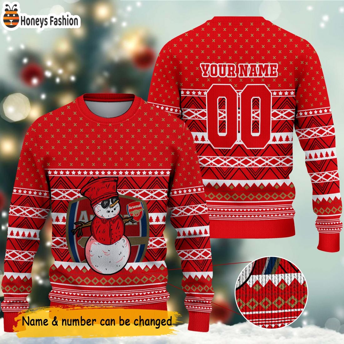 EPL Arsenal Snowman Personalized Ugly Christmas Sweater