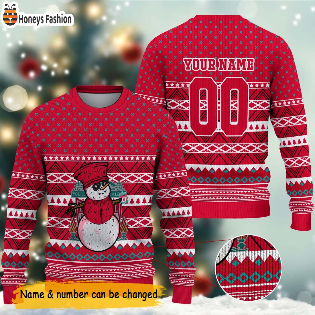 EPL Liverpool Snowman Personalized Ugly Christmas Sweater