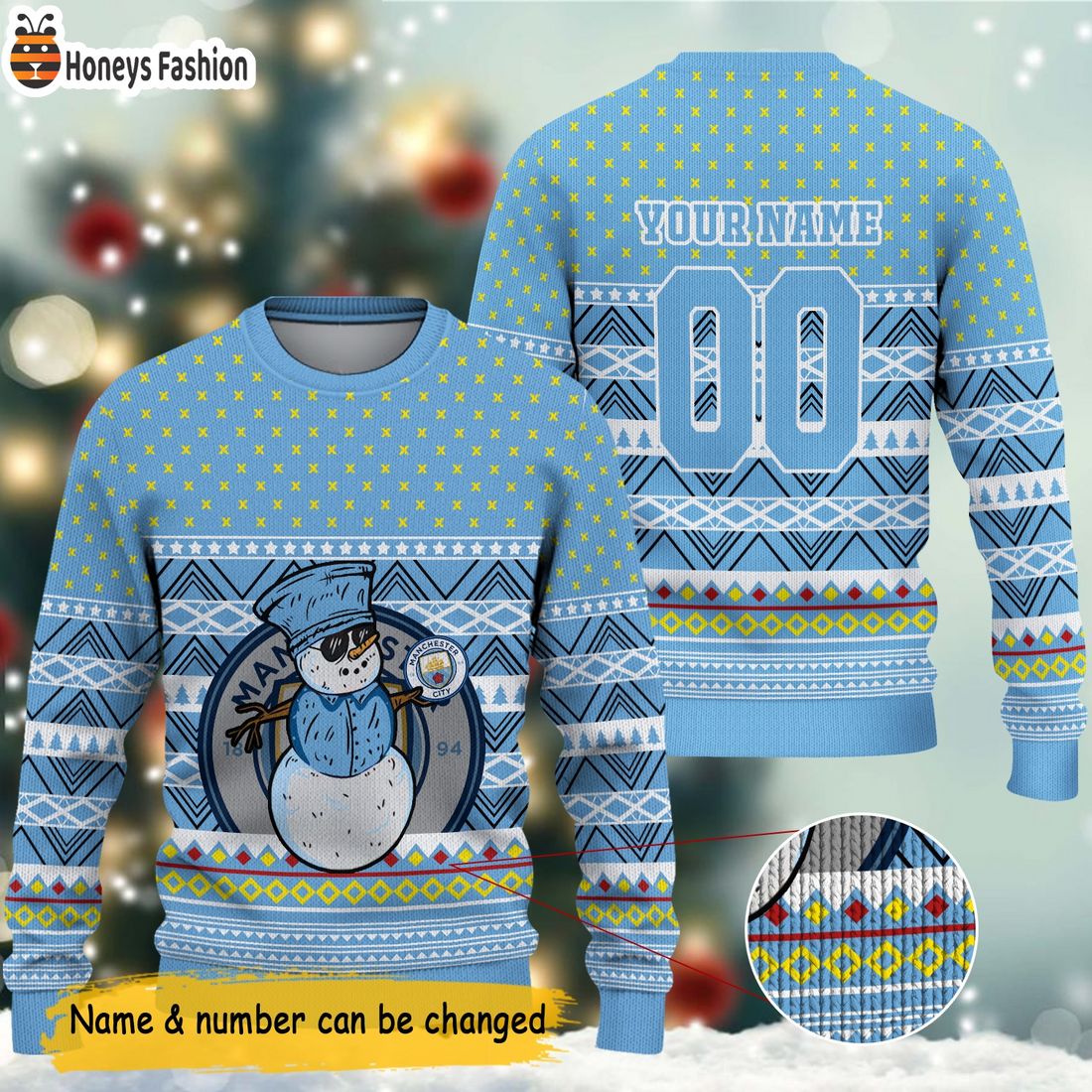 EPL Manchester City Snowman Personalized Ugly Christmas Sweater