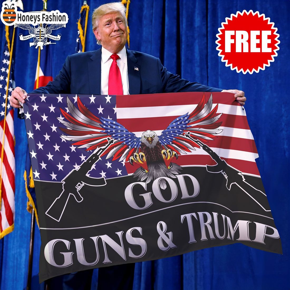 God guns and Trump flag