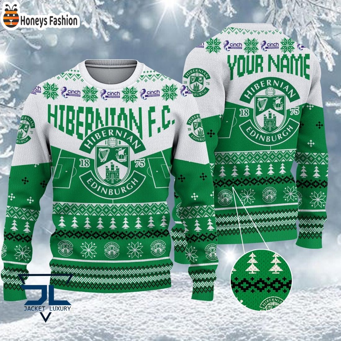 Hibernian FC 2023 Custom Name Ugly Christmas Sweater