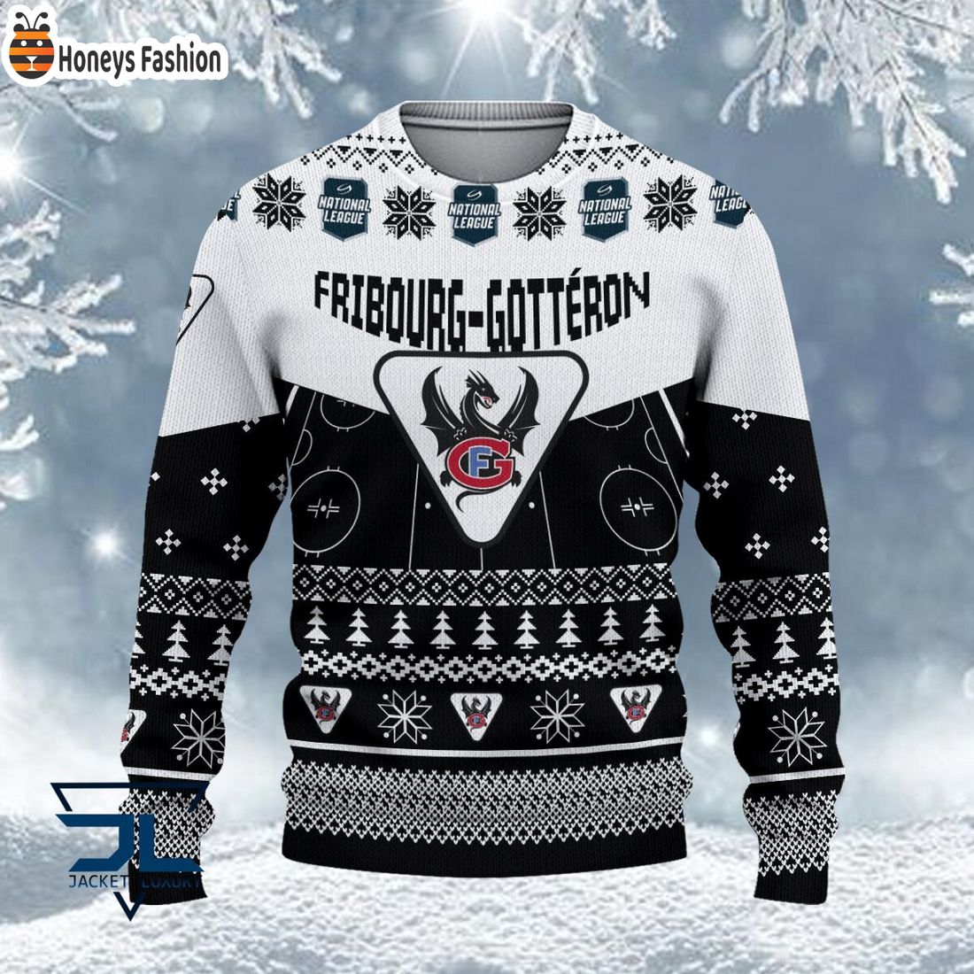 HOT Fribourg Gotteron National League 2023 Logo Ugly Christmas Sweater