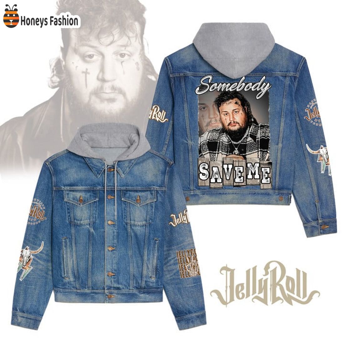 HOT TRENDING Jelly Roll Sombody Save Me Hooded Denim Jacket