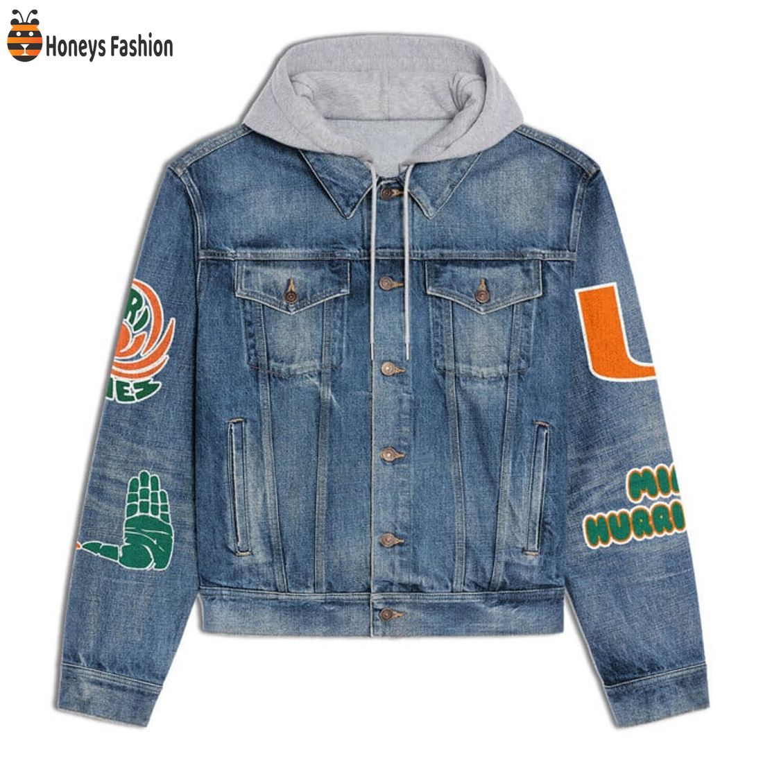 HOT TRENDING Miami Hurricanes Go Canes Hooded Denim Jacket