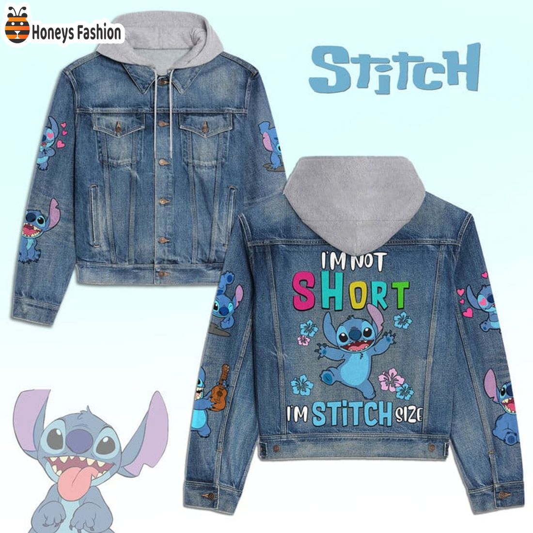 HOT TRENDING Stitch I’m Not Short Size Hooded Denim Jacket